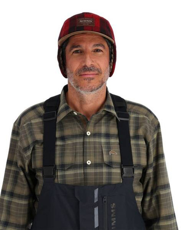 Simms Coldweather Cap Red Buffalo Plaid - zimowa czapka z nausznikami