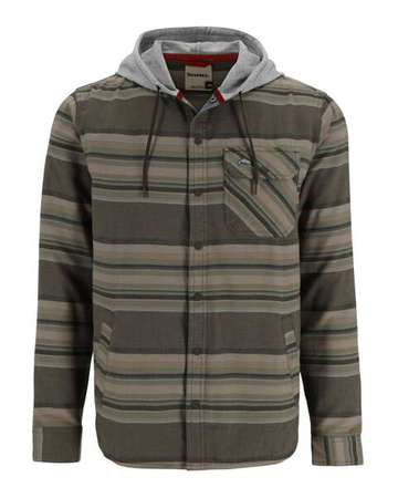 Simms Santee Flannel Hoody Hickory/Dolomite Blanket Stripe - koszula flanelowa kaputrem z bawełną organiczną