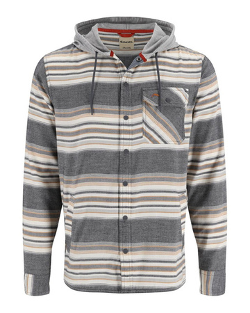 Simms Santee Flannel Hoody Black/Slate Blanket Stripe - koszula flanelowa kaputrem z bawełną organiczną