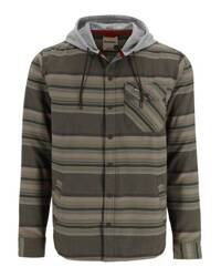 Simms Santee Flannel Hoody Hickory/Dolomite Blanket Stripe - koszula flanelowa kaputrem z bawełną organiczną