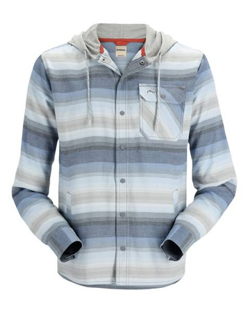 Simms Santee Flannel Hoody Navy/Storm/Stl Bl Str - koszula flanelowa kaputrem z bawełną organiczną