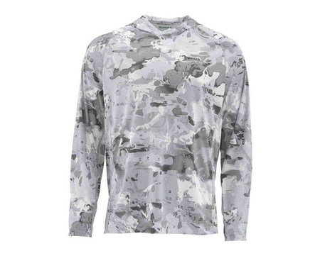 Simms SolarFlex Hoody Cloud Camo Grey - koszulka wędkarska z kapturem i filtrem UV