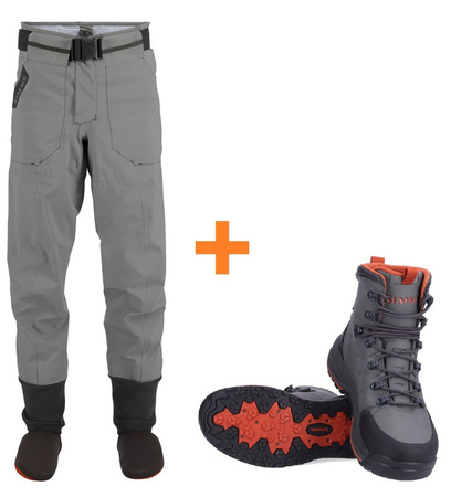 Simms Zestaw Wodery Freestone Pant Smoke + Buty Freestone Gunmetal Rubber
